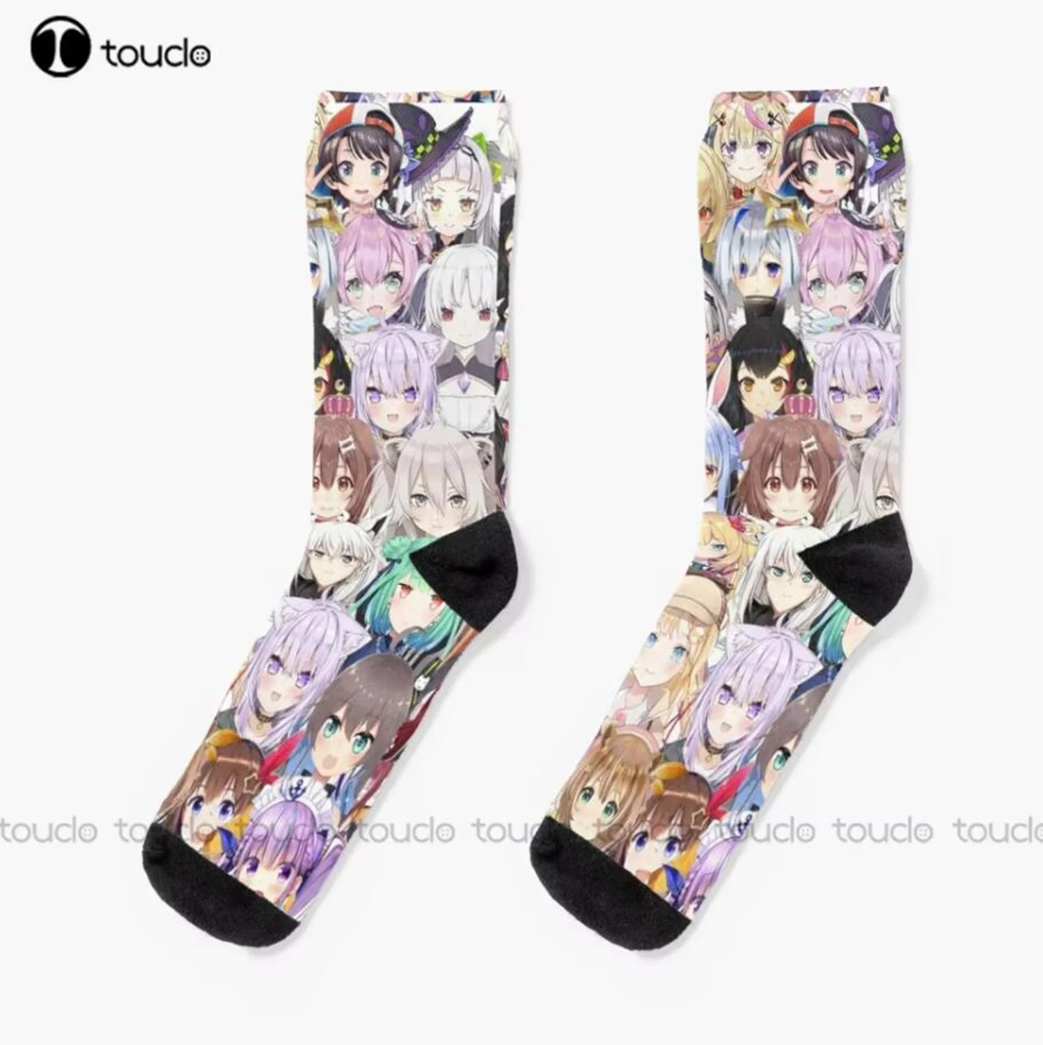 [New] Hololive Members/Vtuber Group Portrait (Holomyth English Characters Gang Fan Club Poster)  Socks Youth Black Soccer Socks