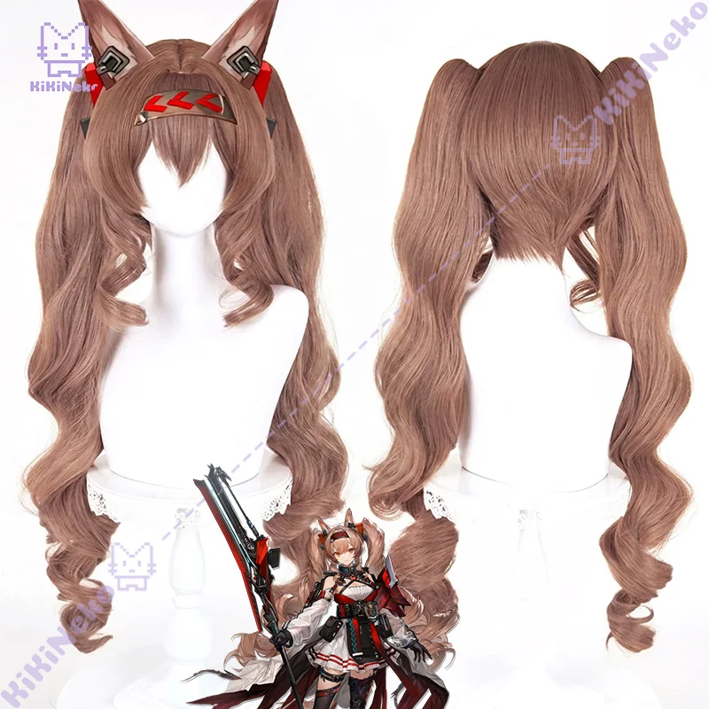 Game Arknights Angelina Mellow Wish Cosplay Wig Scalp Top Clip Twin Ponytails For Halloween Comicon Party Adult Women Men