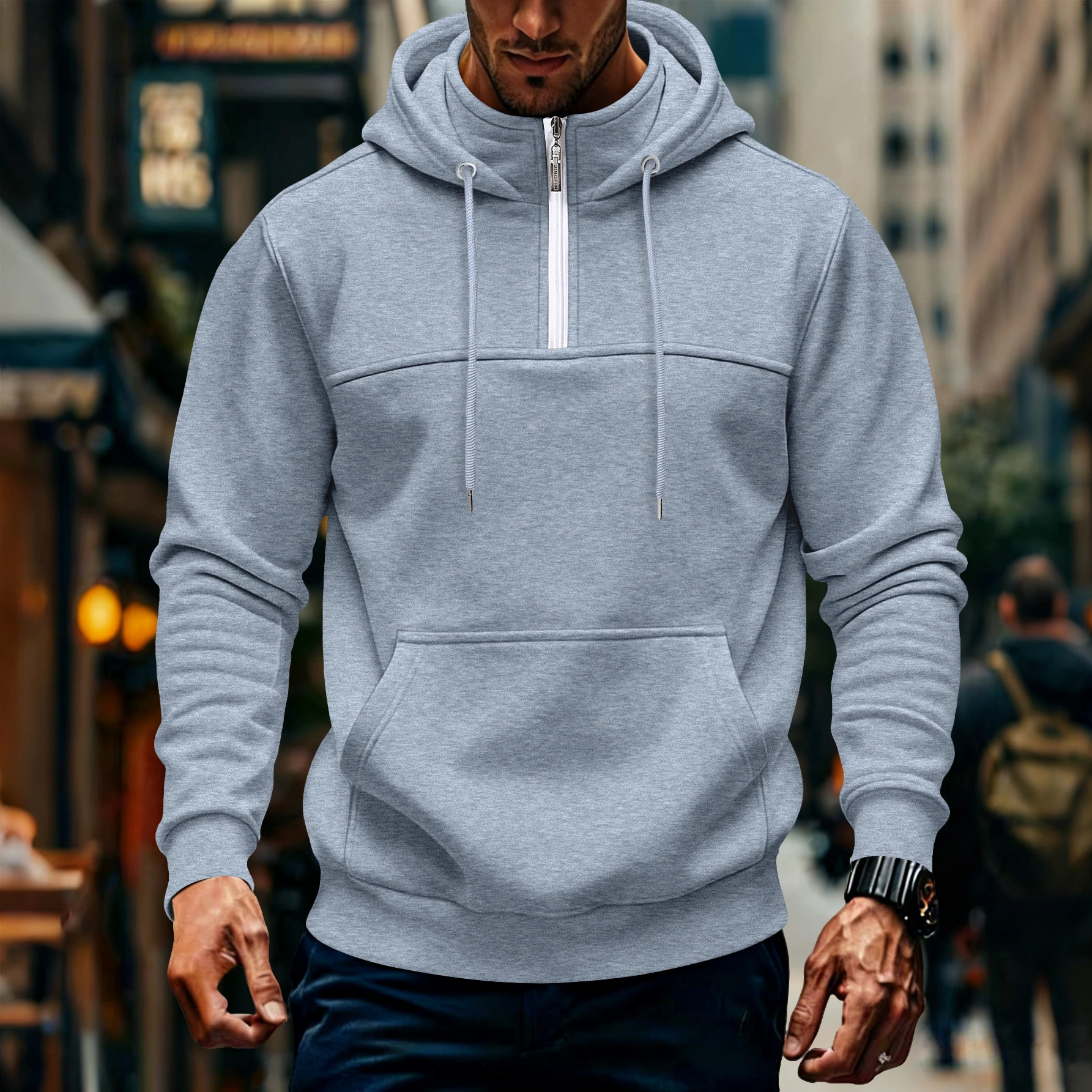 Grenzüberschreitender neuer Herbst-Winter-Freizeit-Sport-Hoodie für Herren mit Reißverschlusskragen im modischen Stil. – Detail 6