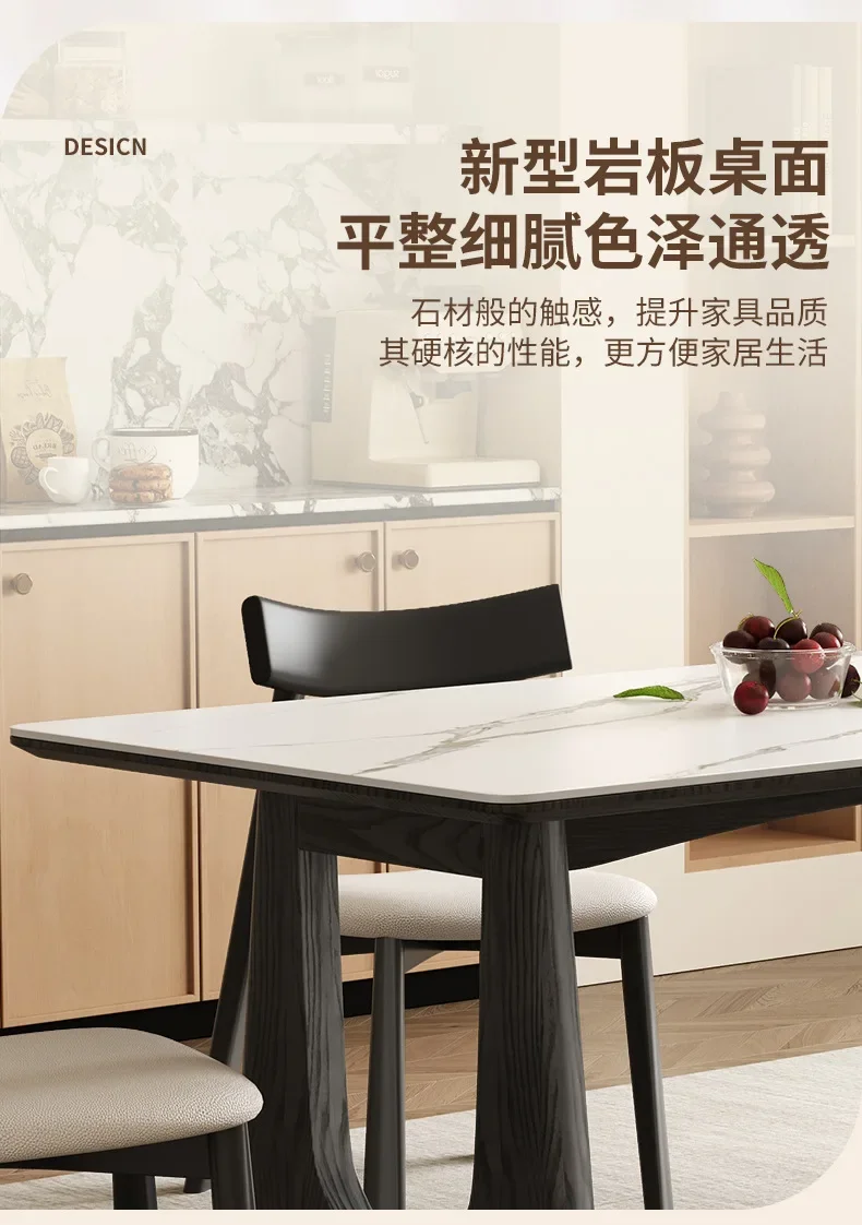 Solid Wood Dining Table and Chairs Set Antique Arc Corner Rock Slab Desktop White Wax Pattern for Home Restaurant Small