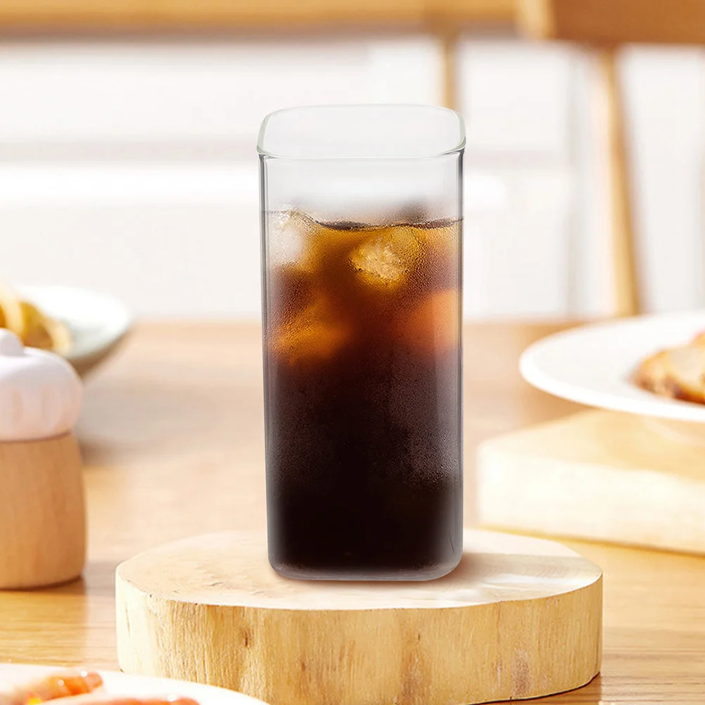 

4Pcs Glass Cups Square Tall Drinking Glasses Stackable Kitchen Water Cups Durable Clear Glass 400ml Drinking Cup