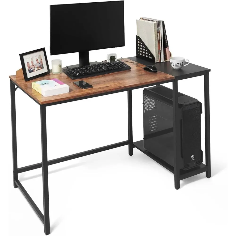 

47 Inch Computer Desk with 2-Tier Shelves & 220lbs Capacity - Modern Industrial Home Office, Study & Gaming Workstation, Easy A