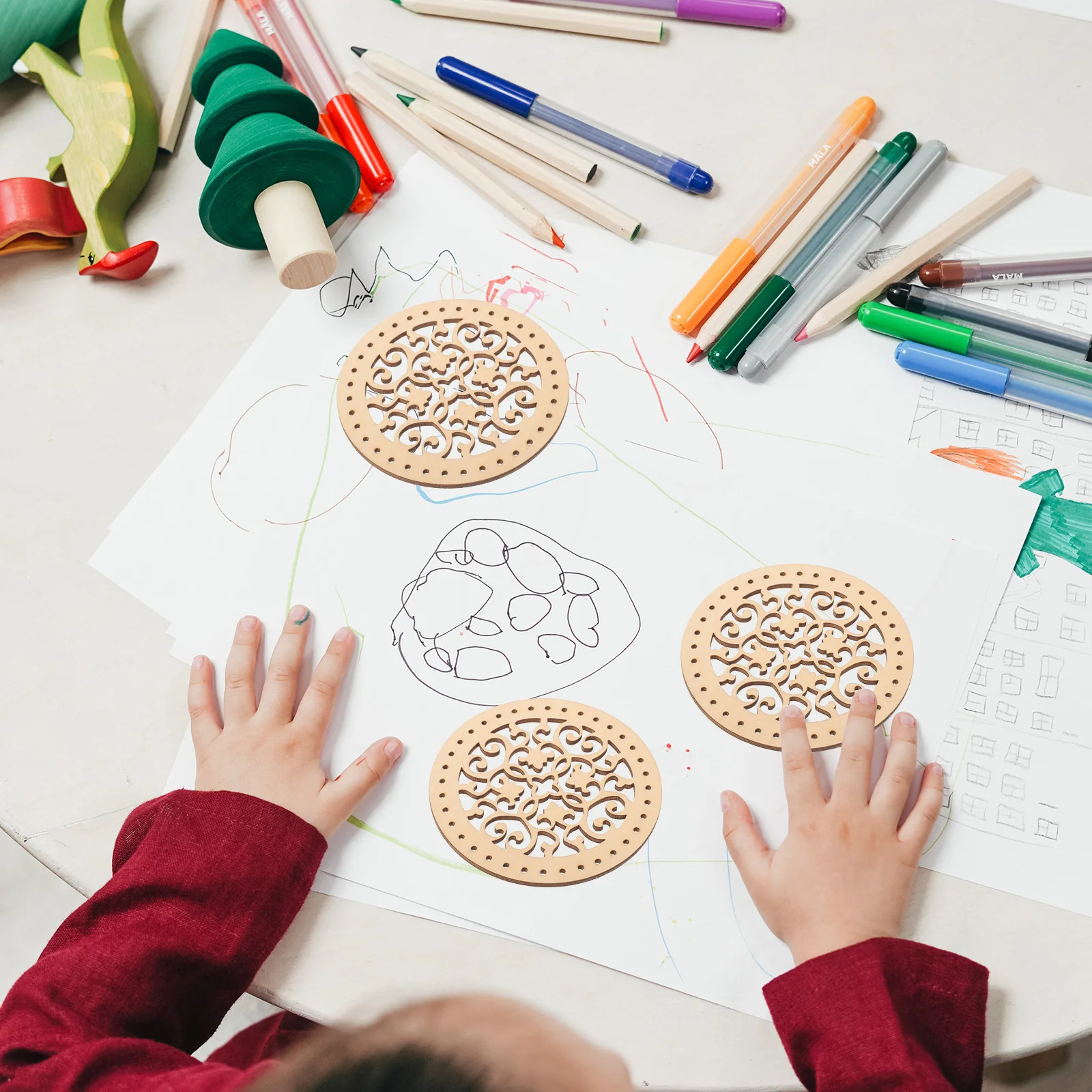 

30pcs Wood Slices 10cm Diameter Round Hollow Laser Cut DIY Crafts Wedding Home Decor Christmas Party Supplies