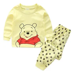 Disney Winnie The Pooh Kids Pajamas Set Boys Girls Long-sleeved Cotton Home Clothes Cartoon Children's Clothing