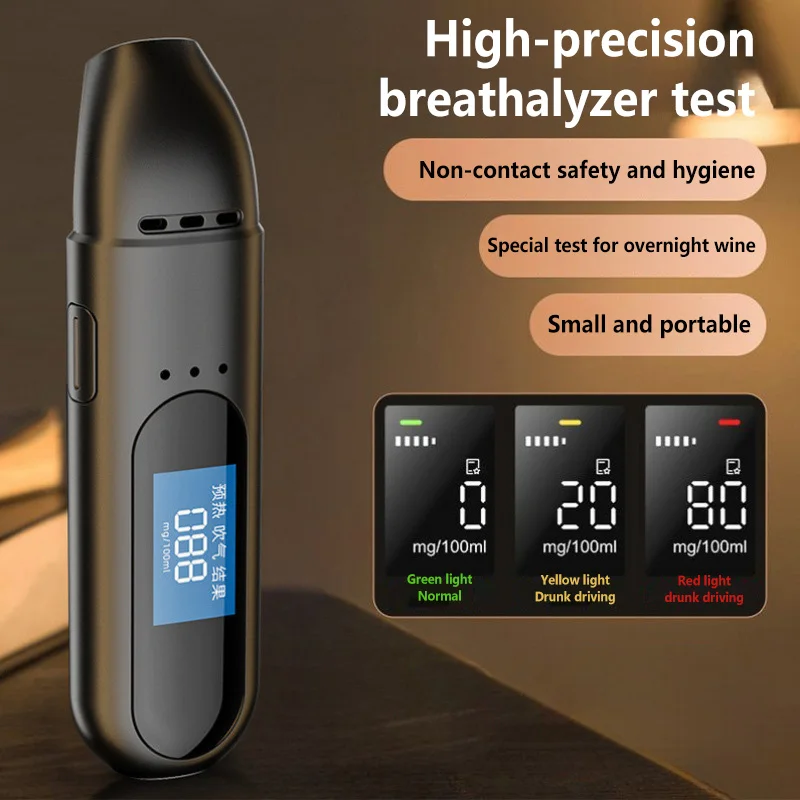 Lenovo High Accuracy Breathalyzer Portable Digital Alcohol Tester Car USB Charging Professional Alcohol Detector LCD Display