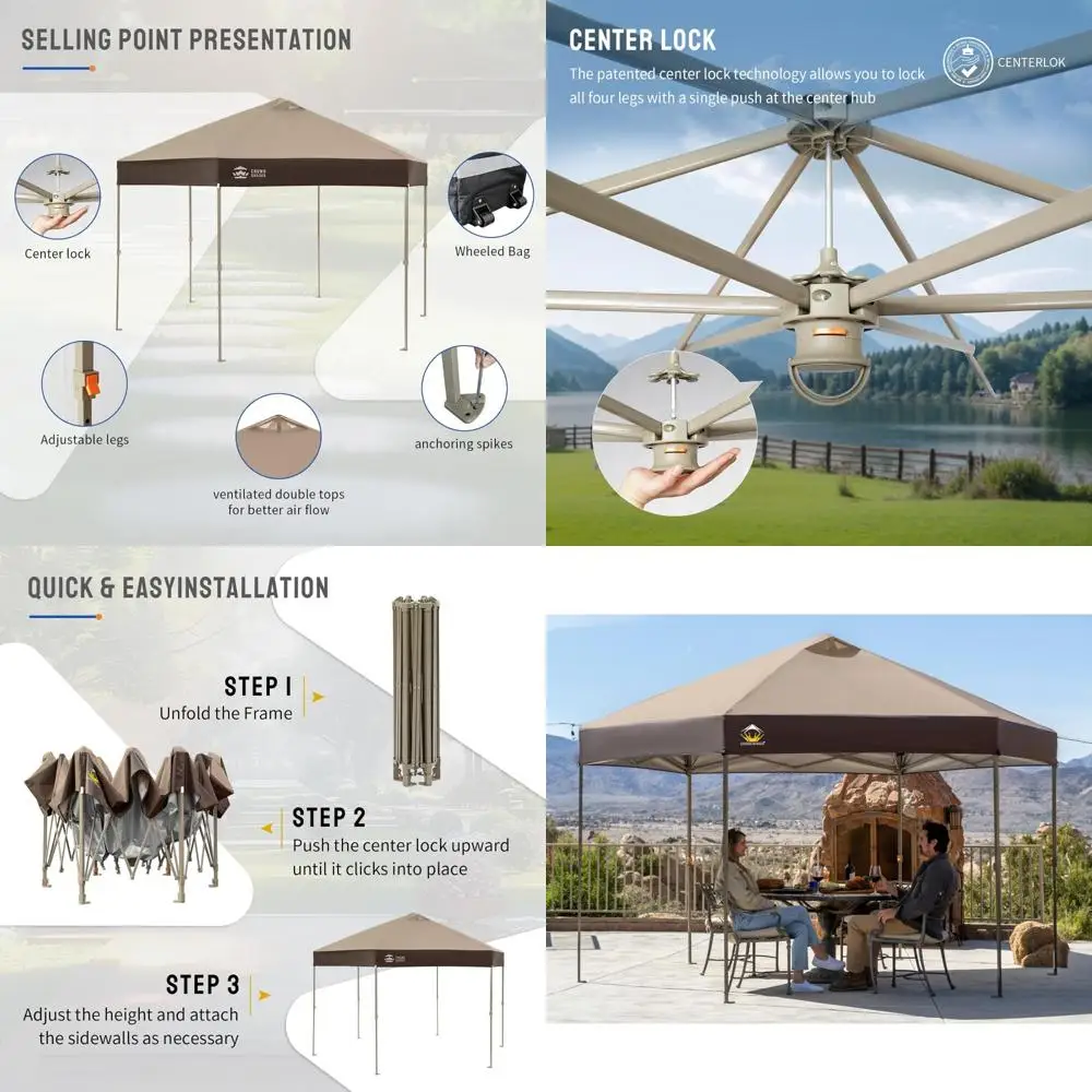 

Portable 6-Sided Gazebo with Easy Setup, Patented Center Lock, UV-Resistant 300D Silver-Coated Fabric, Suitable for Outdoor Even