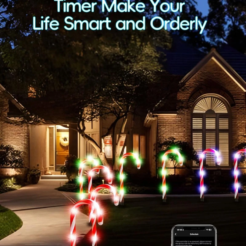 12 Pack Smart Christmas Pathway Lights Outdoor,DIY Chasing Effects Pathway Lights,O Timer APP Control RGB Candy Cane Lights 10''