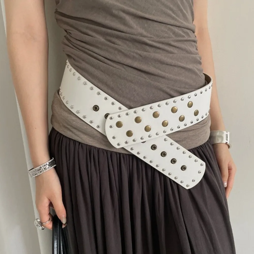 Personalized Snap Button Wide Women's Belt Punk Style Gothic Rivet Waist Belt Y2k Waist Seal Dress Jeans Belt Ladies