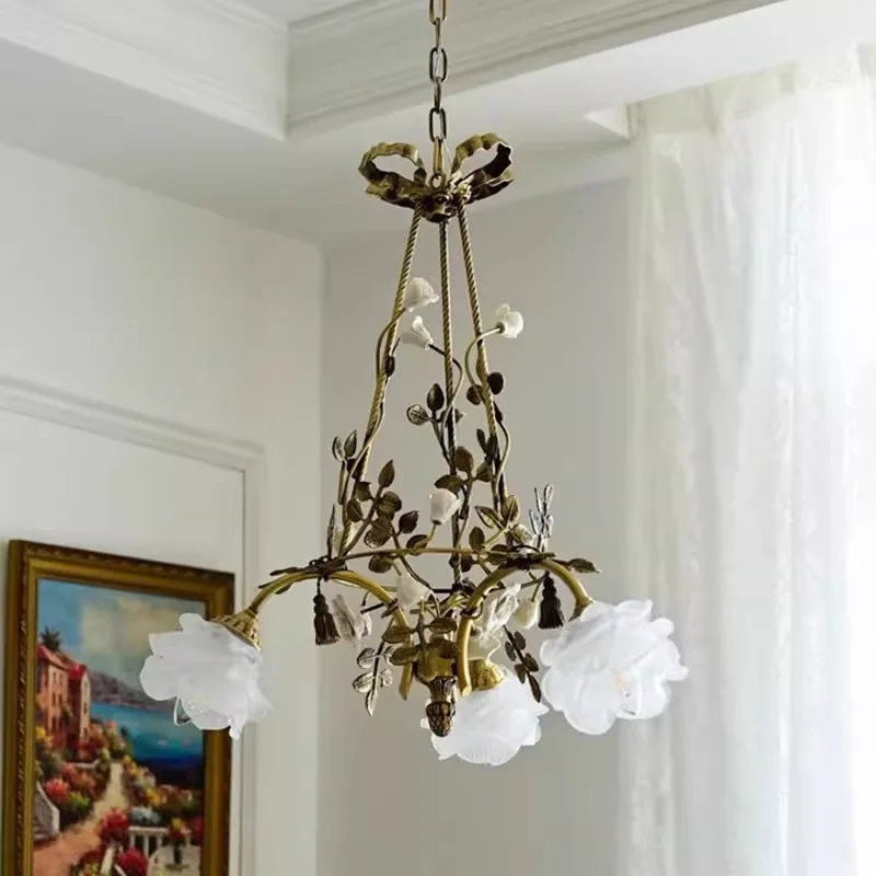 فرع أوروبي شكل النحاس قلادة LED أضواء زهرة الزجاج مصباح معلق غرفة المعيشة مطعم فندق غرفة نوم المطبخ الثريا #4