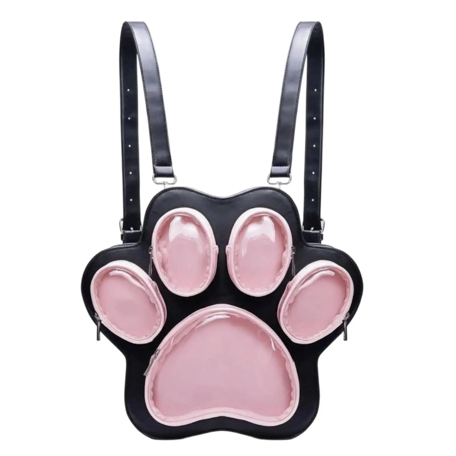 Kawaii Paw Print Window Backpack for Girls Plush Toy Display Crossbody Purse with Phone Pocket Waterproof