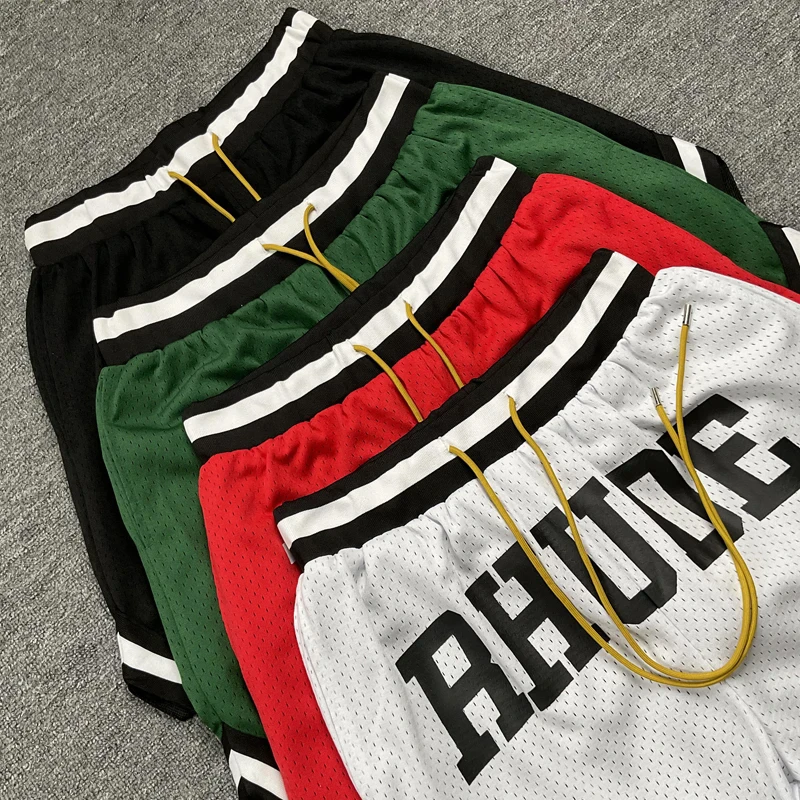 

American Streetwear Rhude Casual Shorts High Quality Mesh Breathable Quick Drying Sports Shorts