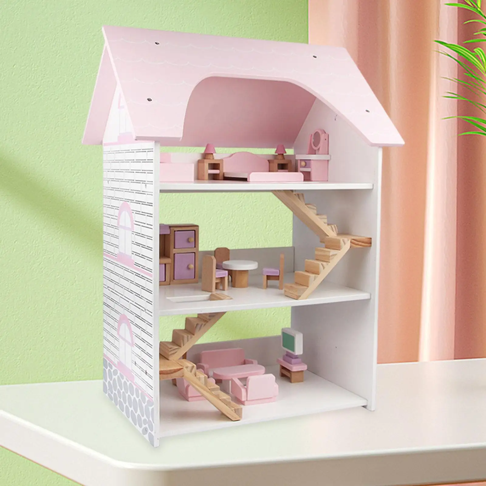 لعبة تعليمية لبيت الدمية الخشبية لتطوير الخيال مع أثاث للأطفال البنات من سن 3 سنوات فما فوق هدية للأطفال