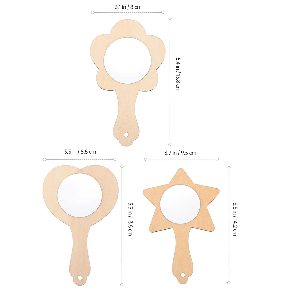 9개 DIY 나무 거울 어린이 페인팅 공예 미완성 휴대용 거울 메이크업 교육용 장난감 빈 DIY 나무 몰드