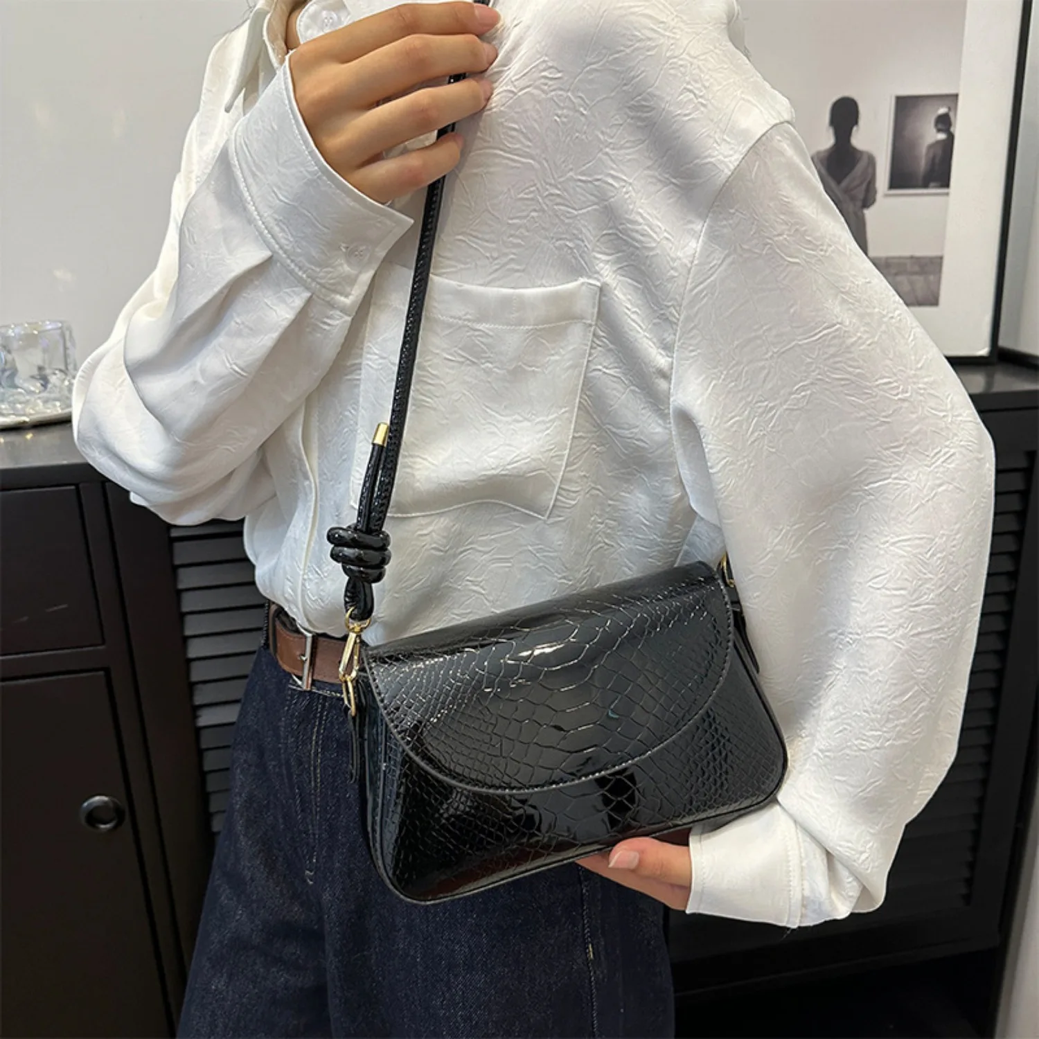 Fashion Bags,Ladies Bag,Vintage Bag, Crossbody Bags for Women 2024, Korean Version Shoulder Bag, Crocodile Pattern,Small,Square