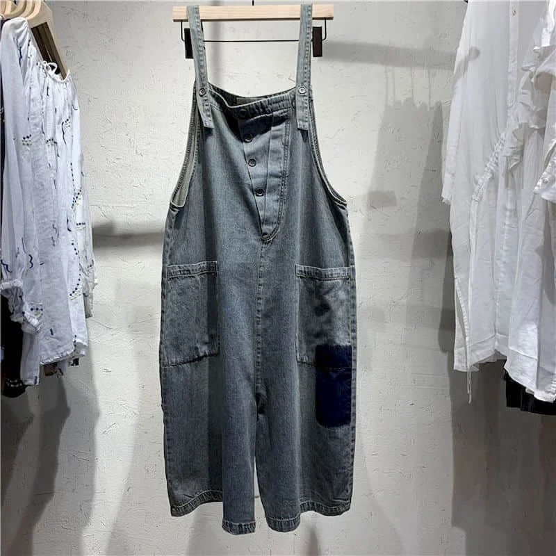 

Denim Jumpsuits Korean Style One Piece Outfit Casual Solid Wide Leg Shorts Summer Clothing for Women High Waisted Cropped Jeans
