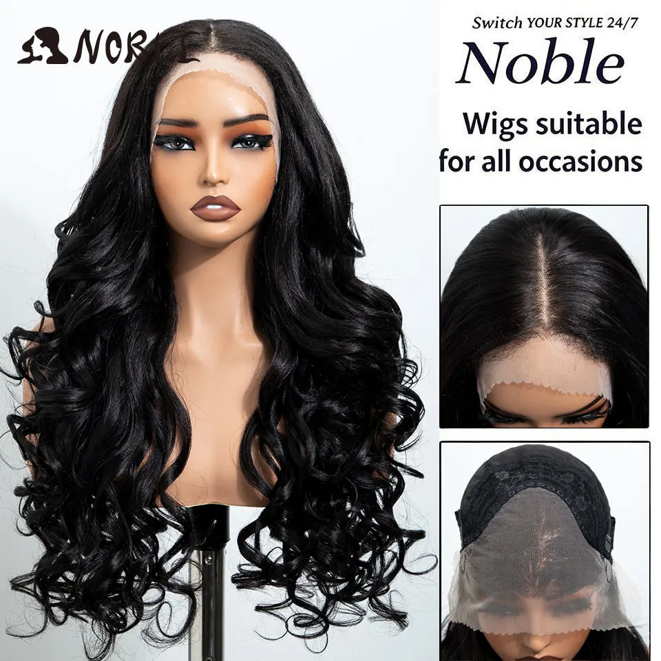 NOBLE 13X4 Lace-Front-Synthetikperücke, 28 Zoll, Ombré-Blond, lockige, lockere Frisur, mit Pony, hitzebeständig, TikTok-Perücke für schwarze Frauen, für den täglichen Gebrauch. – Detail 8