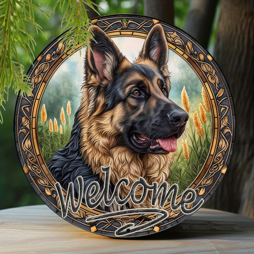 Spring Metal Sign German Shepherd Theme Decoration Faux Origami Window Decorations Round Wreath Sign Office Decoration Gifts