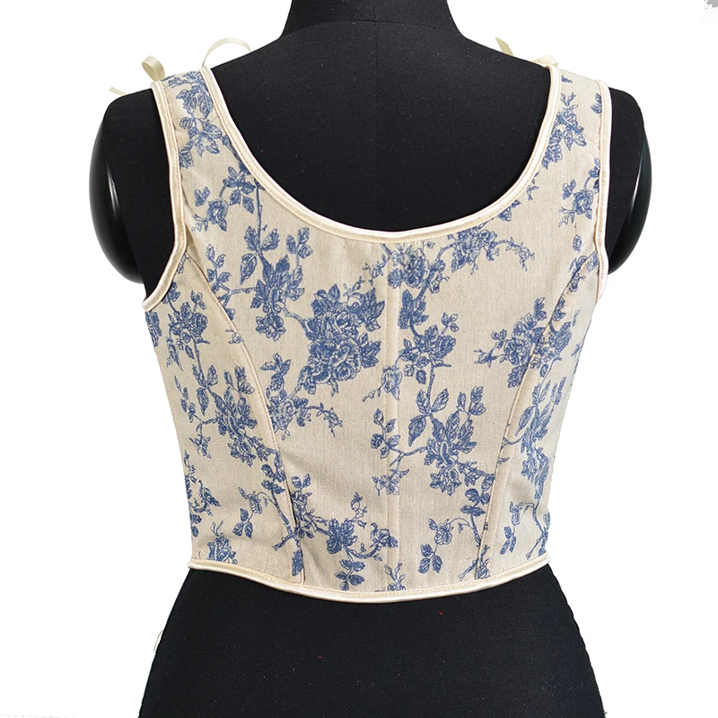 French Front Lace Up Corset Bustier Crop Top Retro Corsets Vest For Women