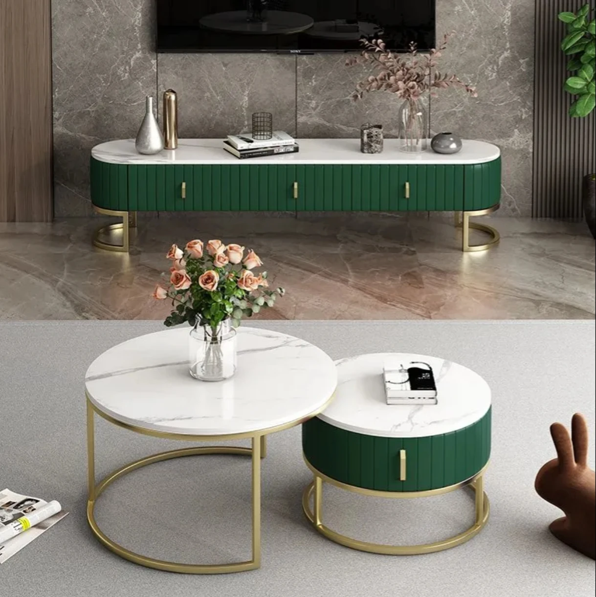 

Nordic Style Round Tea Table Simple Modern Light Luxury Wooden TV Cabinet For Living Room Furniture