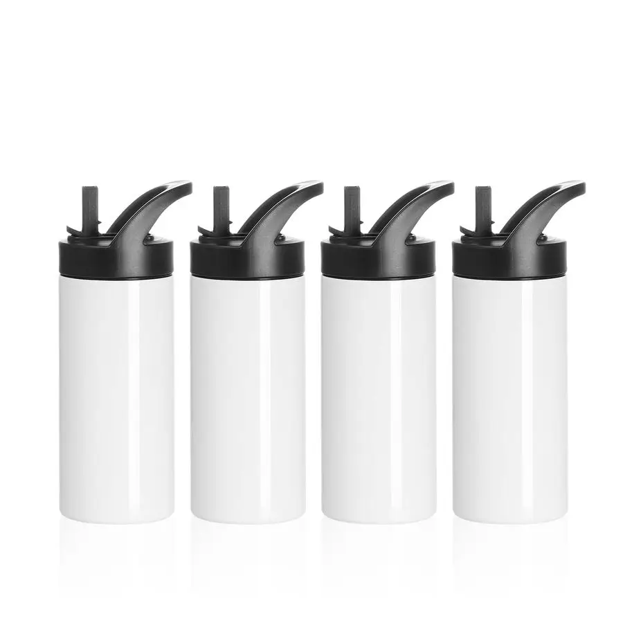 

4 Pack Sublimation Sports Kids Water Bottle Blanks 16 OZ White Stainless Steel Vacuum Flask Tumblers Cups with Sippy Up Lid and