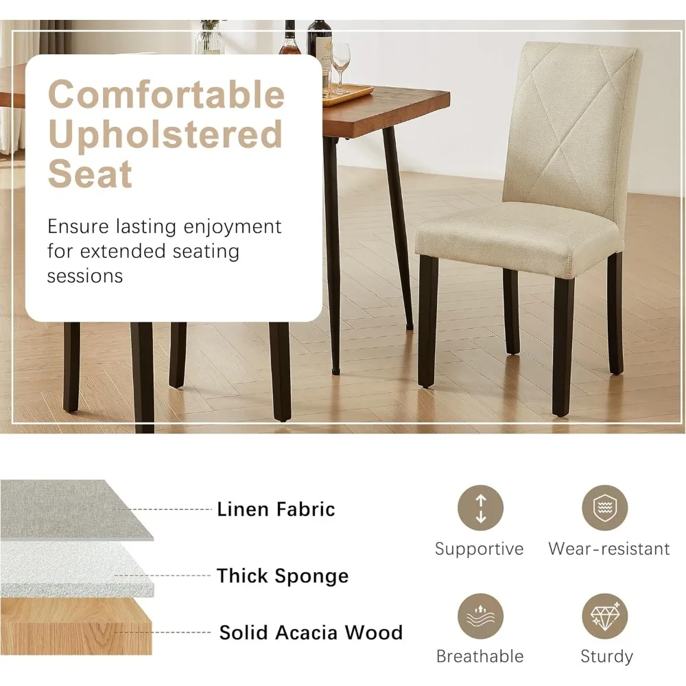 

Upholstered Dining Chairs Set of 6, Modern Fabric and Solid Wood Legs & High Back for Kitchen/Living Room- Beige