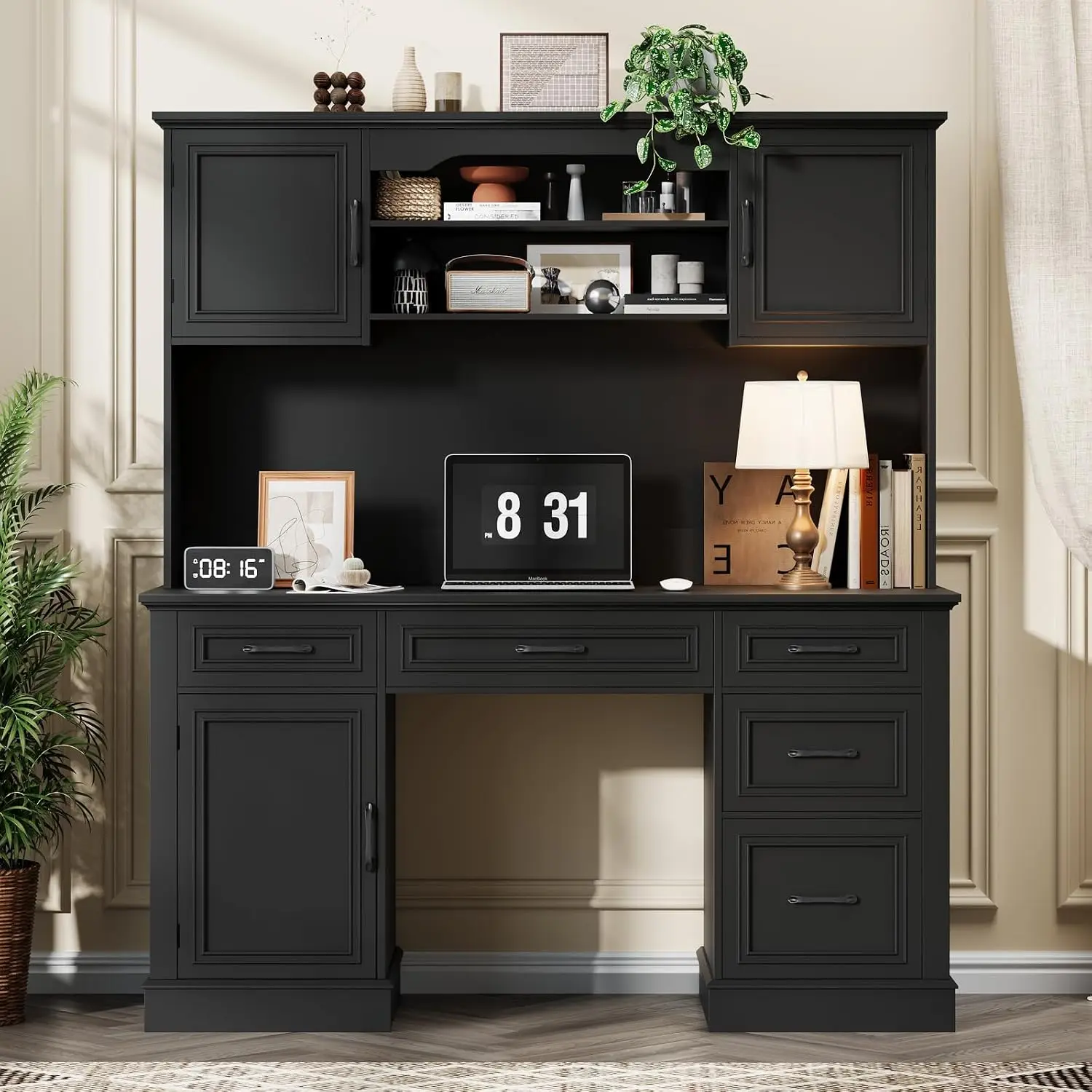 Executive Desk 5 Drawers Storage Home Office Black, Customized