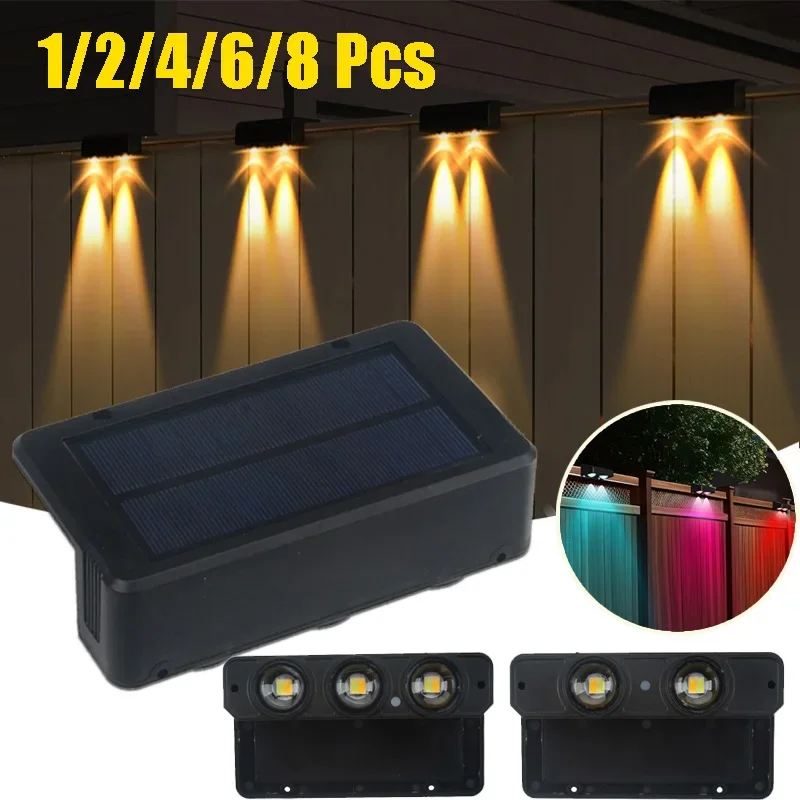 

1/2/4/6/8 Pcs LED Solar Wall Lights Color Changing Waterproof Fence Light Super Bright Outdoor Wireless Lamp Stairs Patio Garden