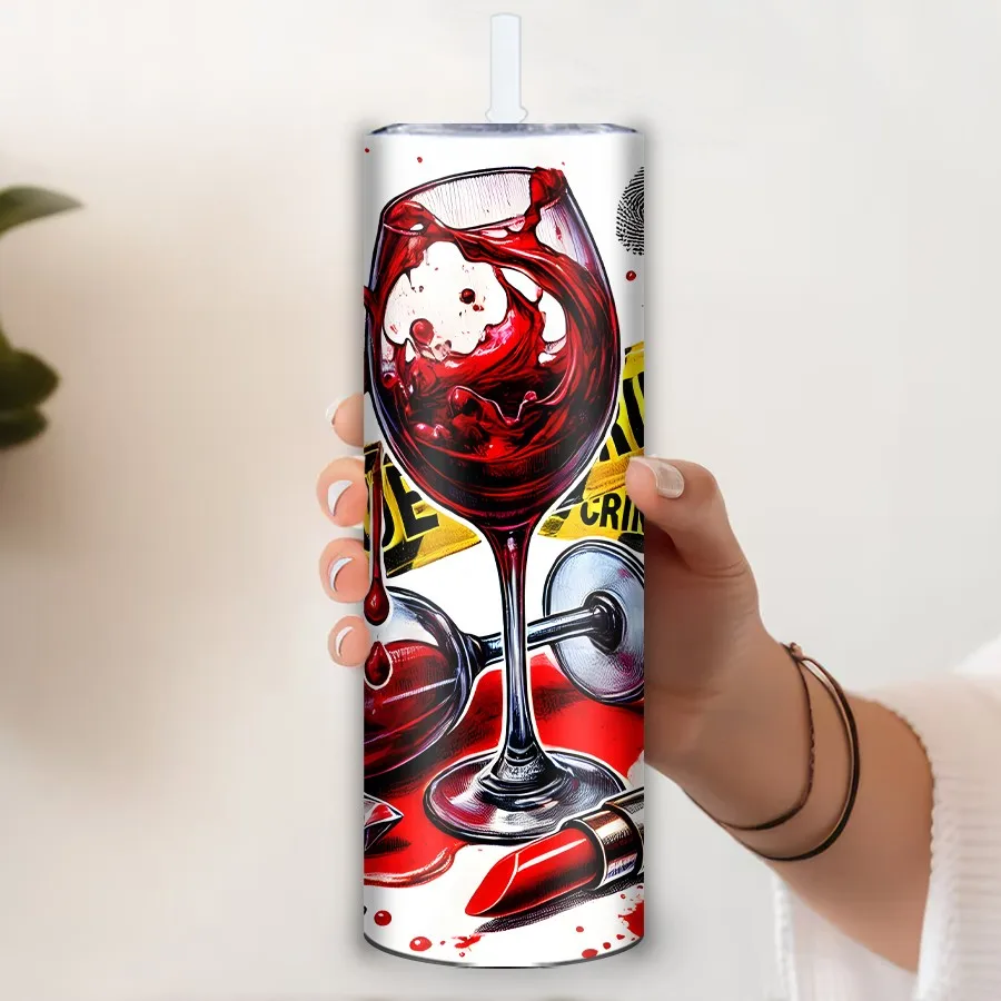 20oz 3D Print Fingerprint Glass Lipstick Tumblers with Straw Lid 1Pc Stainless Steel Party Water Bottle Festive Party Supplies