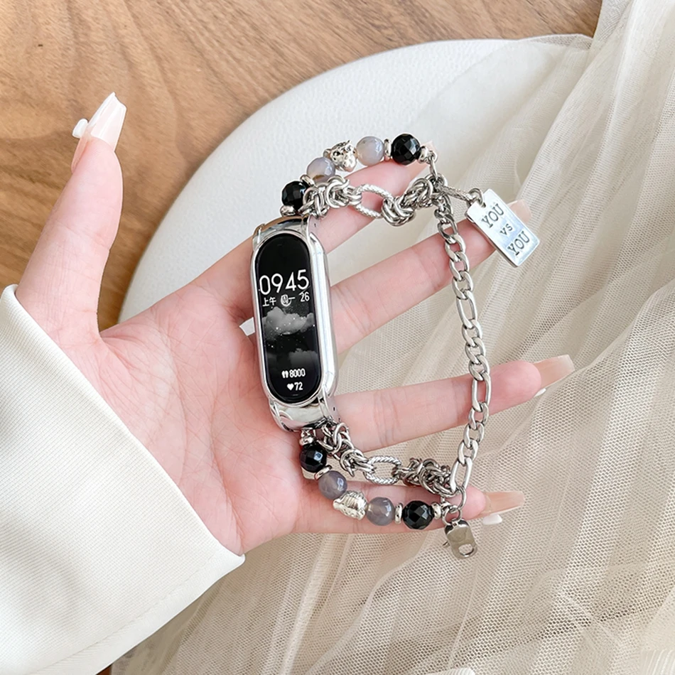 Per Xiaomi Mi Band 8 7 6 5 cinturino Fashion Metal Leopard Chain bracciale Miband 8 4 3 cinturino di ricambio in acciaio inossidabile Correa