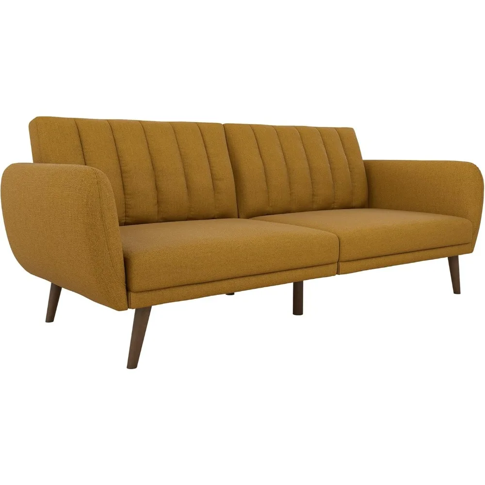 

82 Inch Futon Sofa Bed in Faux Leather, Upholstered Couch Sleeper with Tufted Back, Mid-Century Modern Design