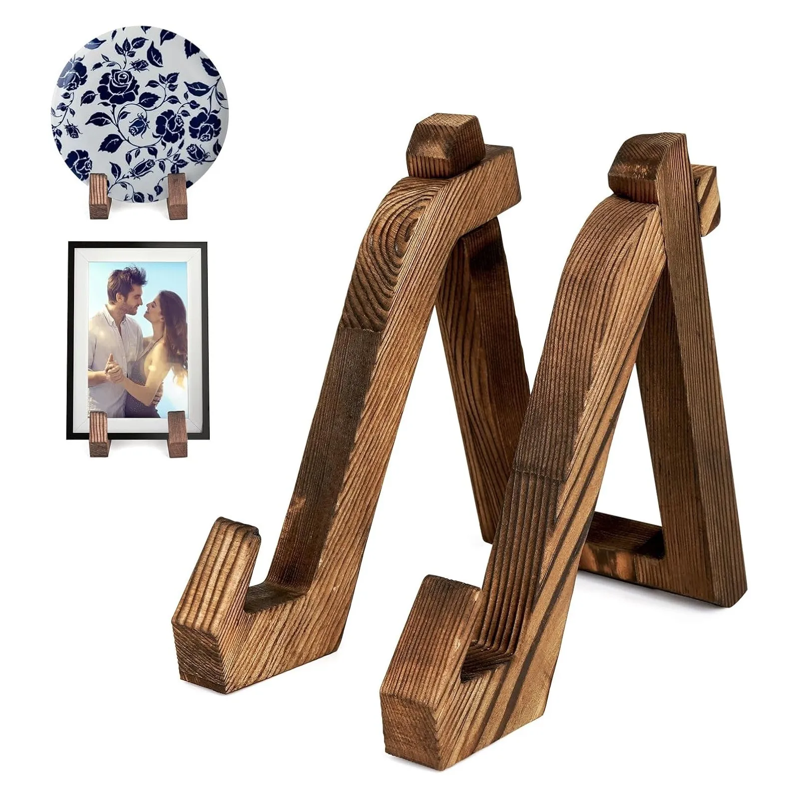 Vintage Desktop Wooden Plate Holder Display Stand Recipe Book Record Photo Frame Collection Shelf Picture Frame Storage Rack