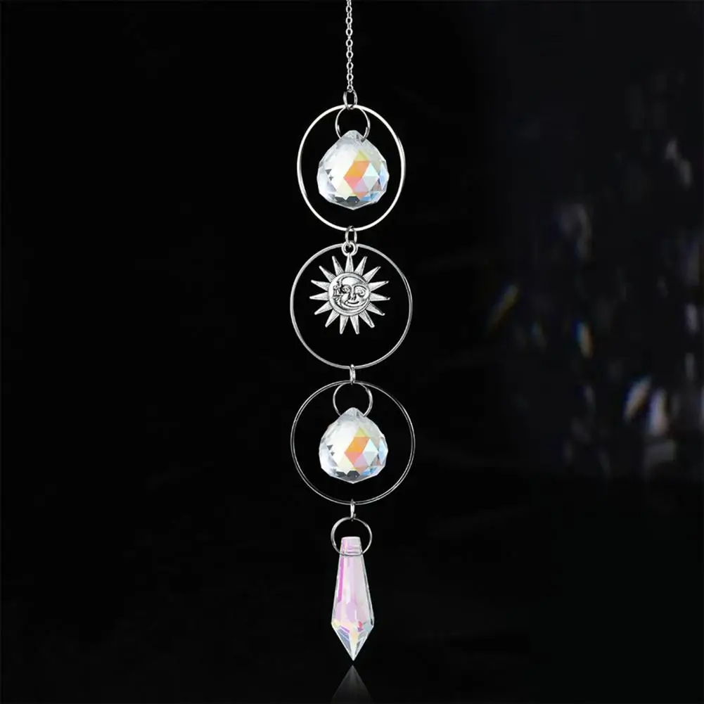 Star Moon Sun Chime Silver Wind Chime Suncatcher Star Moon Sun Hanging Ornament Light Catcher Prism Decoration for Window Patio