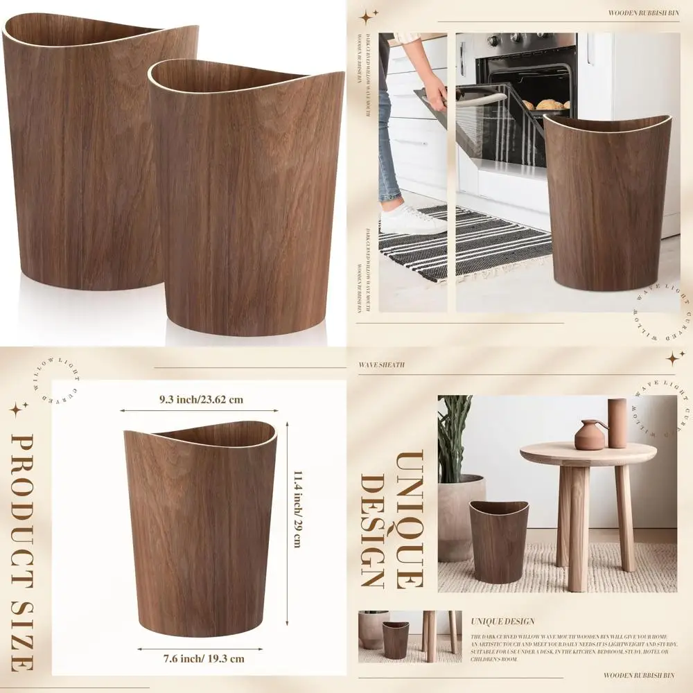

2 Pack 2.3 Gallons Wood Trash Can Wastebasket Natural Wood Round Wastebasket Small Trash Bin for Home, Office Under Desk, Kitche