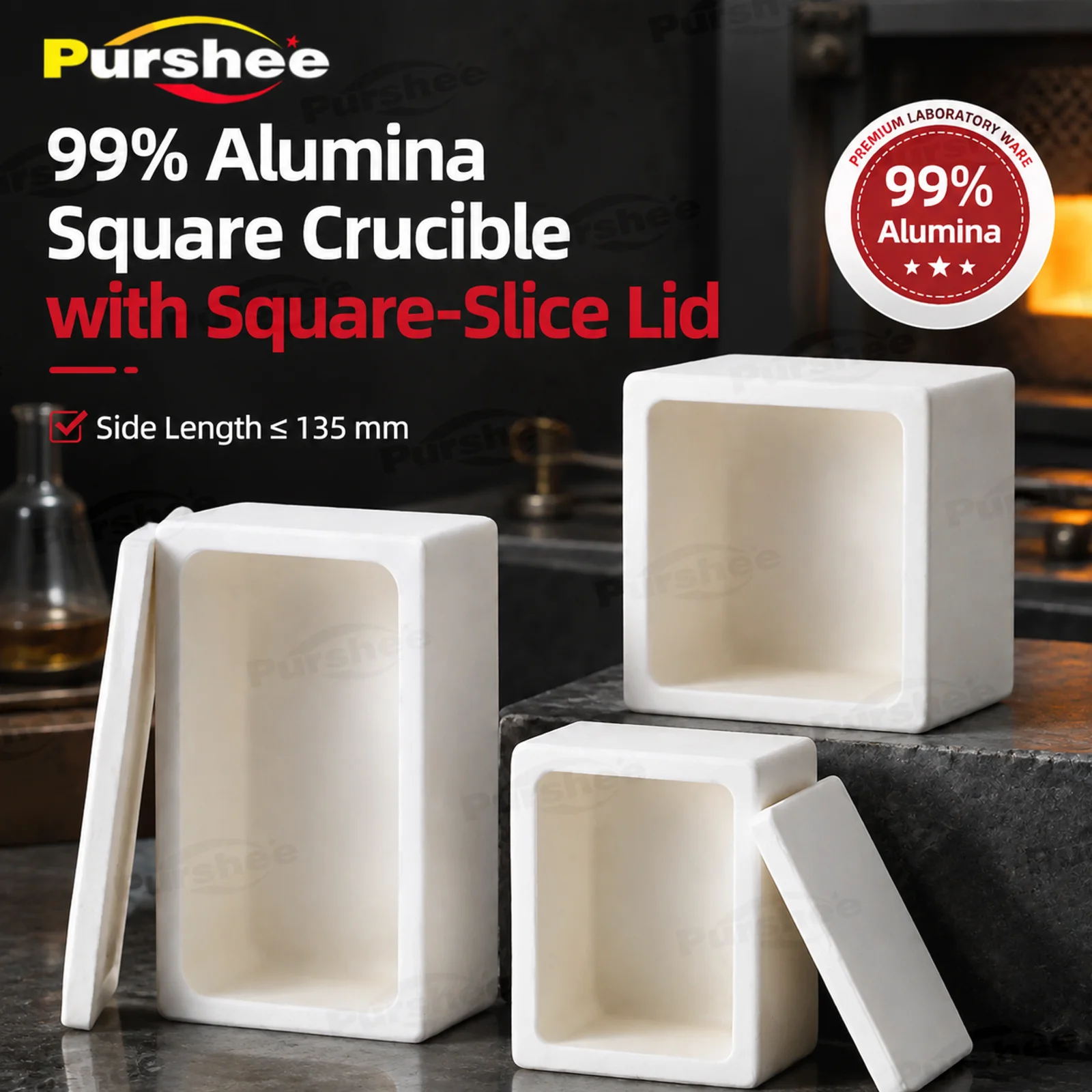 99% Alumina Square Crucible With Square Flat Lid Side Length ≤135mm Ceramic Crucible for Lab Sintering Calcination