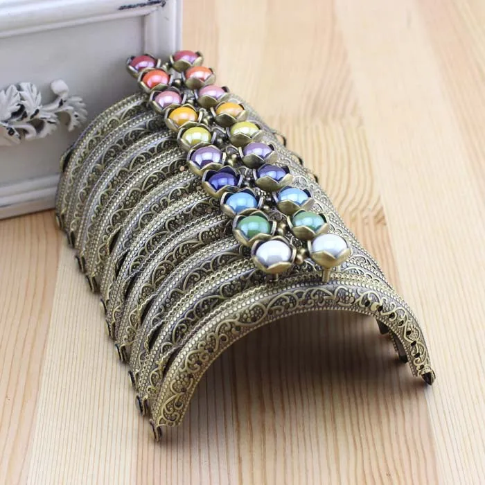 5pcs/lot 8.5cm Semicircle Lotues Beads Metal Purse Frame Kiss Clasp 10colors Frame Kiss Clasp Lock DIY Craft wallet Accessaries