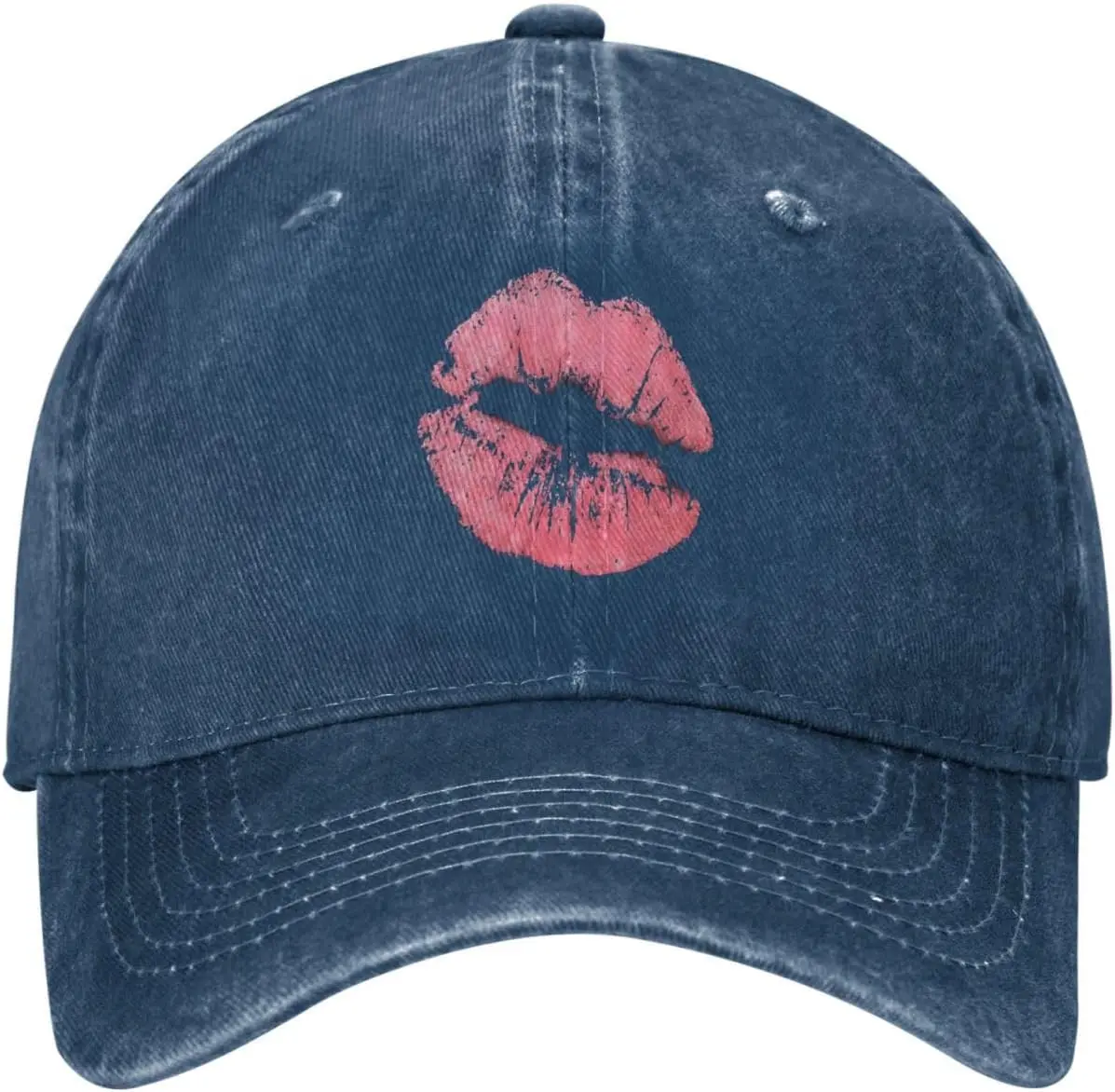 Kiss Pink Lips Washed Baseball Cap Breathable Cotton Low Profile Dad Hat for Unisex
