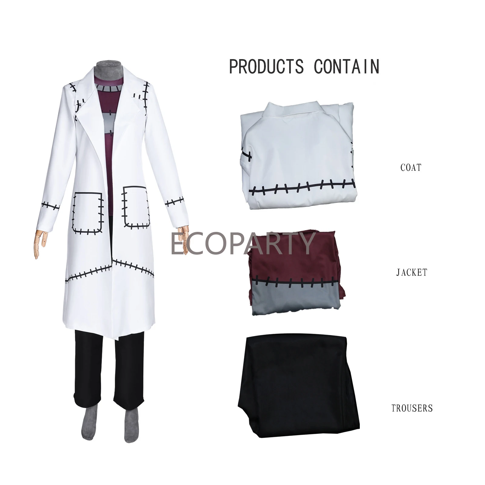 

Franken Stein Cosplay Doctor Anime Soul Eater Cosplay Costume Uniform Trench Top Pants Set Party Role Outfit for Men Women