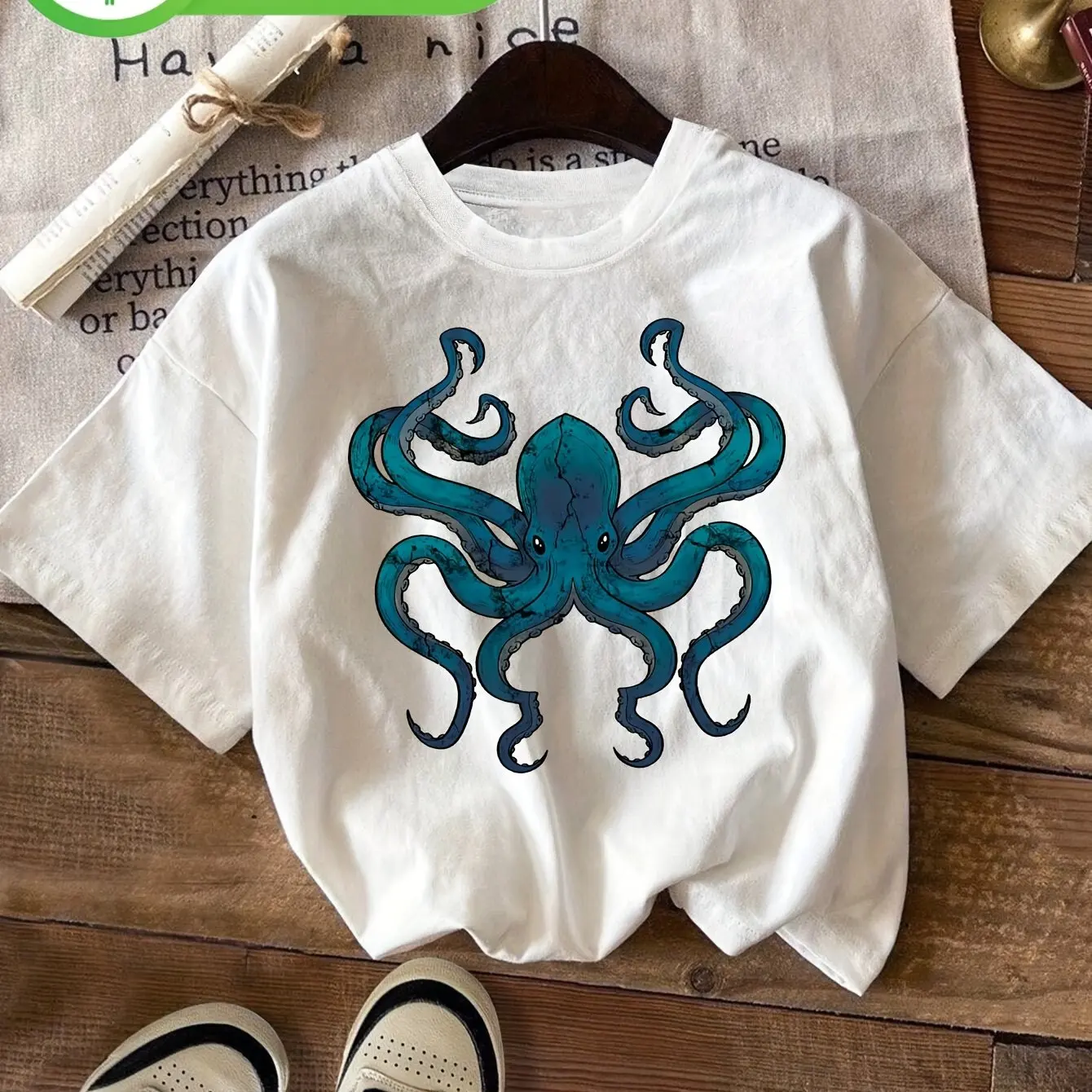 

Женская футболка больших размеров с рисунком осьминога, хлопковая дышащая модная и универсальная уличная одежда унисекс большого размера
