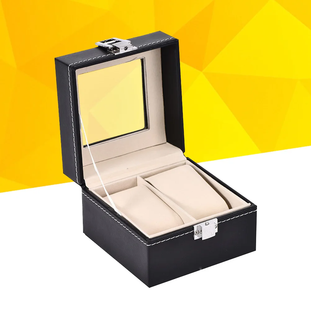 

PU Watch Box Case Durable Lockable Jewelry Organizer Simple Elegant Design Watch Storage Holder for Men