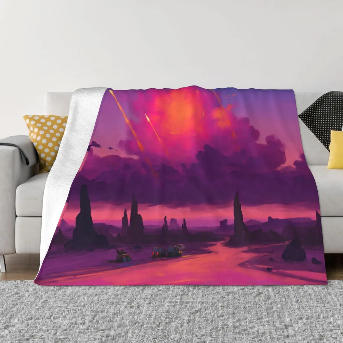 

Camping Sunset River Clouds Sky Landscape Scenery Blanket Flannel Decoration Portable Home Bedspread