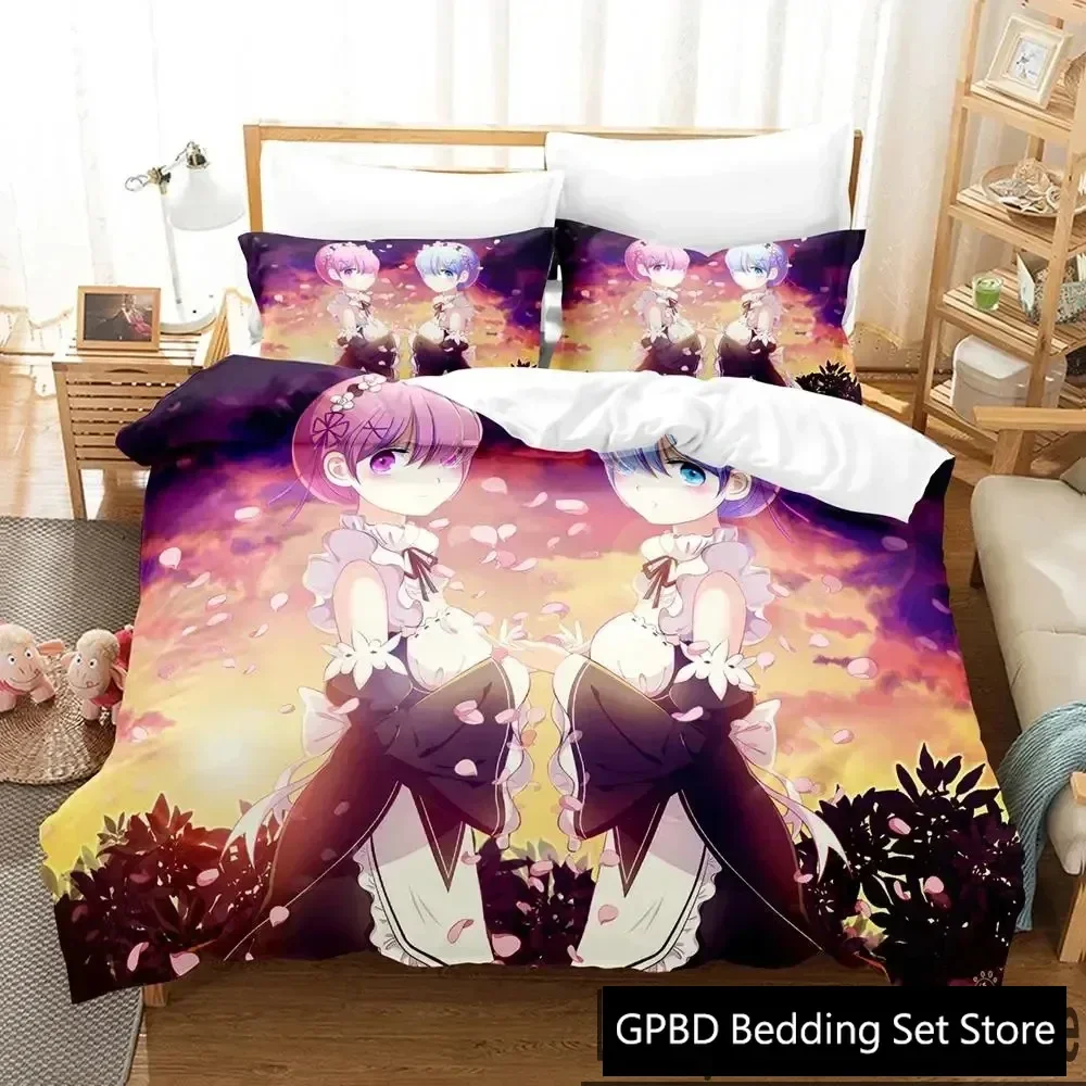 3D Print Anime Re Zero Rem Ram Emilia Bedding Set Boys Girls Twin Queen King Size Duvet Cover Pillowcase Bed boys Adult