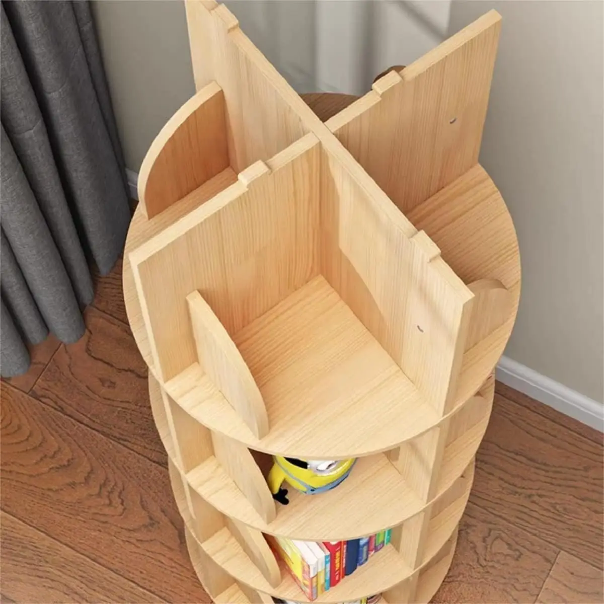 Tier Rotating Bookshelf with Legs, Revolving Bookcase Standing Kids Rotating Bookshelf Wood Bookcase Round Bookshelf 360 Display