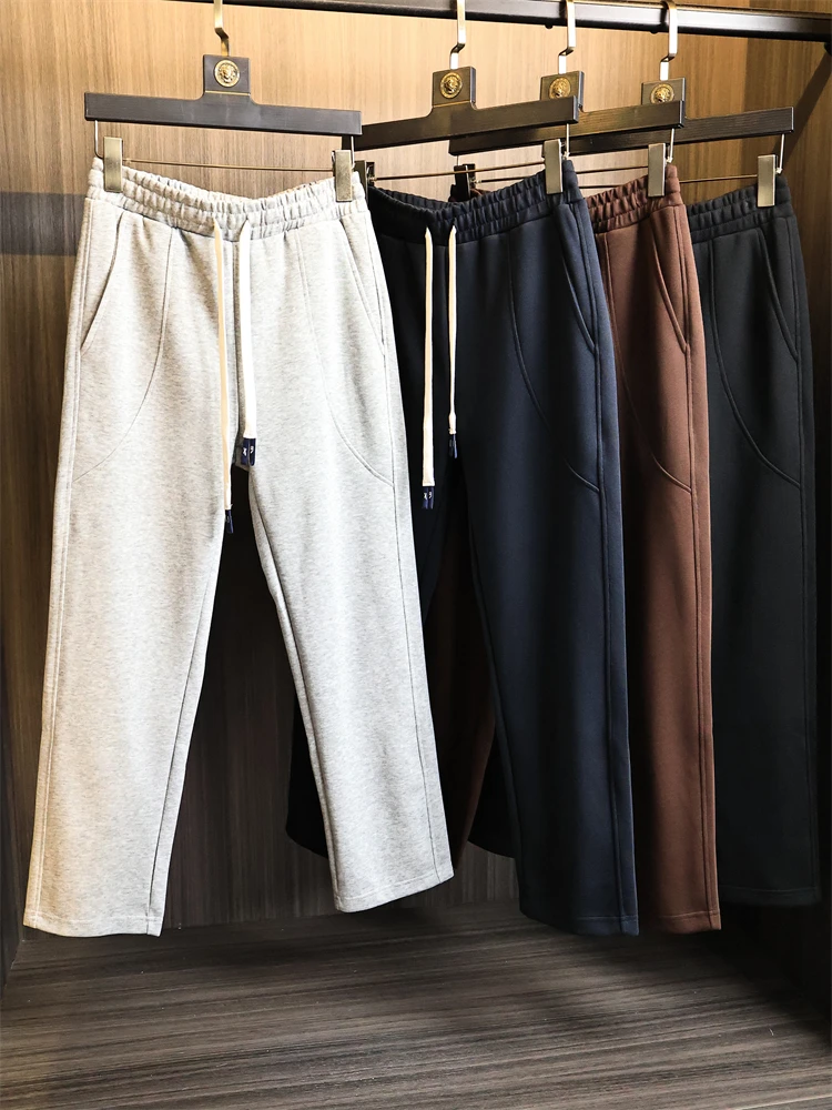 

Ele повседневные брюки для мужчин, прямые драпированные дышащие, приятные для кожи, однотонные, винтажные, осенние, модные, городские, Sle