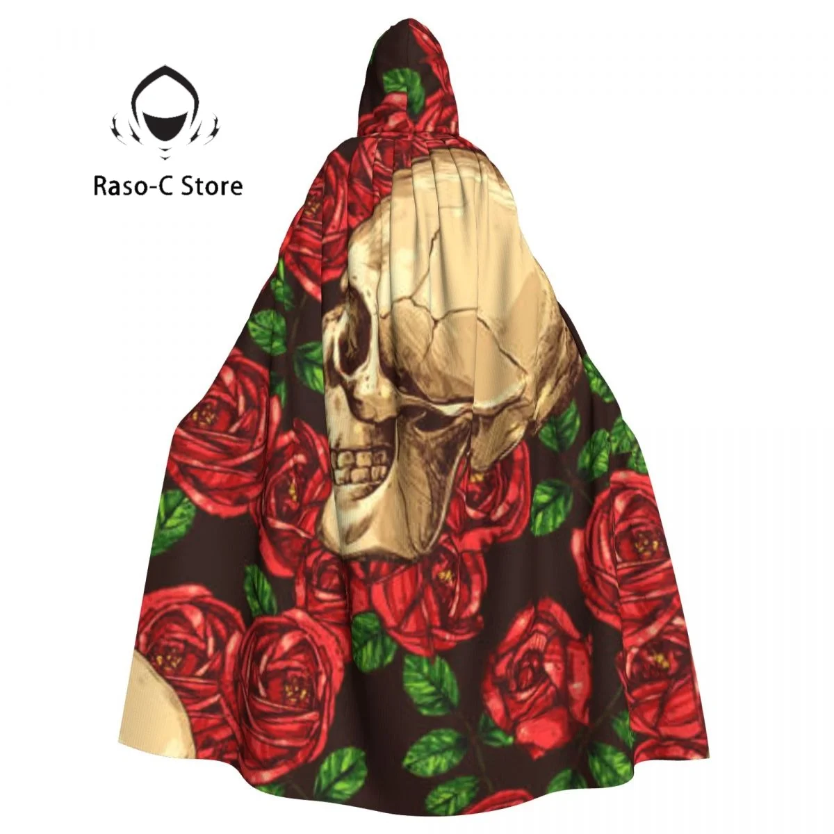 

Gothic Skulls And Roses Hooded Cloak Polyester Unisex Witch Cape Costume Accessory