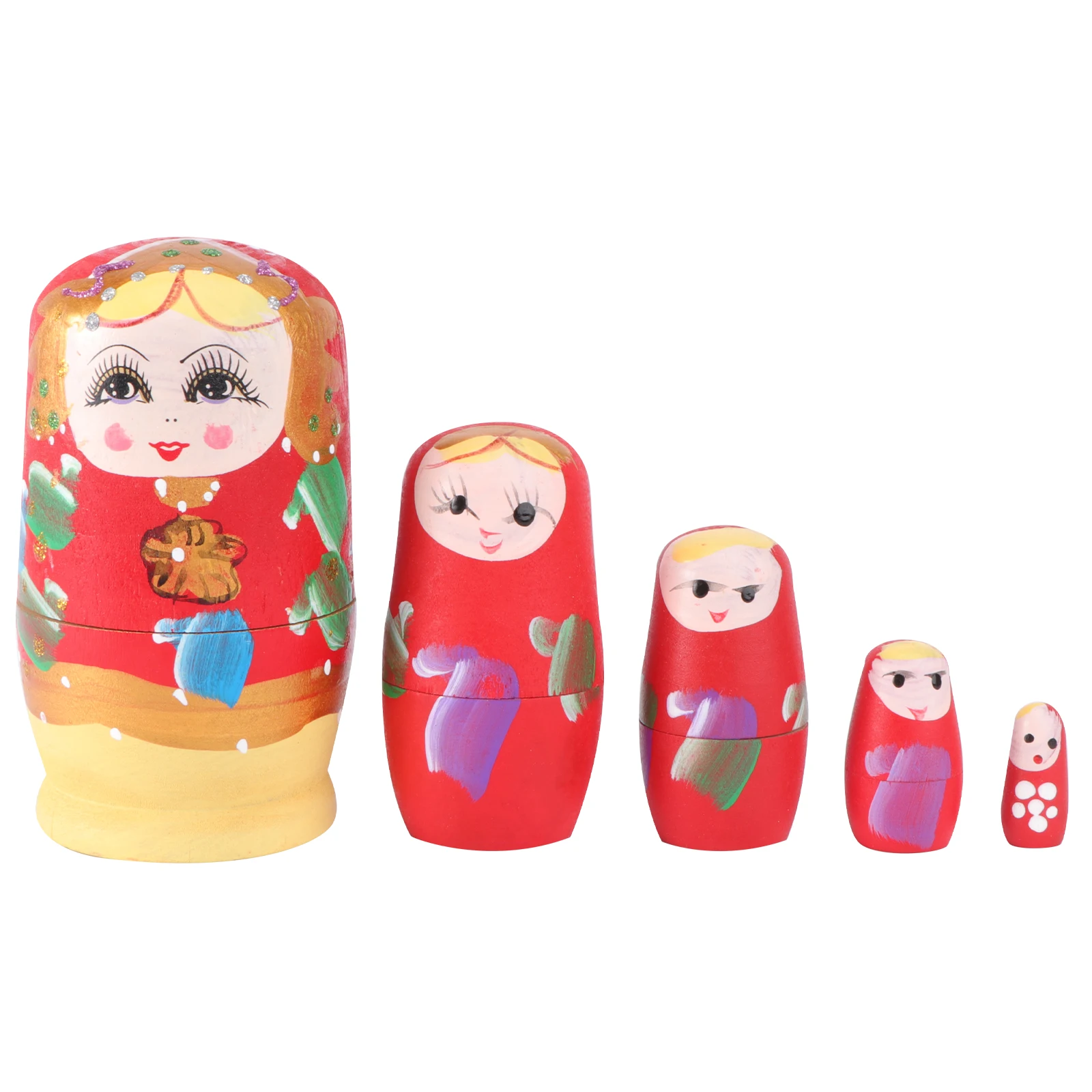 

5 Pcs Wooden Ornaments Cartoon Toy Matryoshka Russian Stacking Child