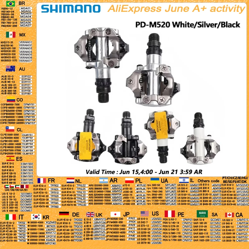 Shimano deore m6000 m520 pedal PD-M520 pedal dupla face spd preto prata pedal para mtb mountain bike pedal centro 55mm
