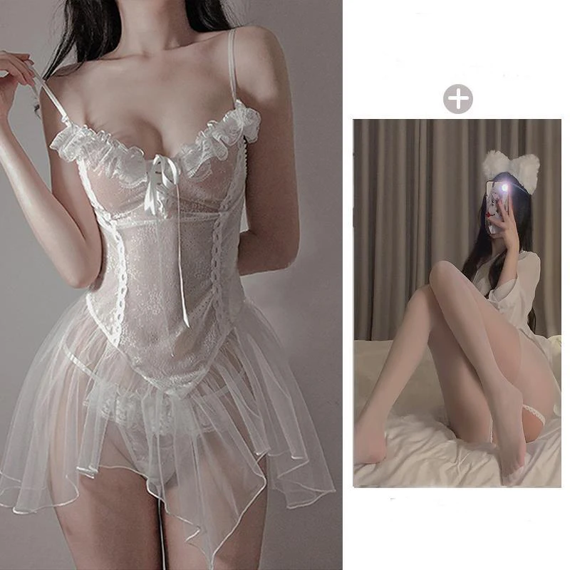 Sexy underwear sexy perspective lace halter princess gauze nightdress passion couple uniform temptation nightdress