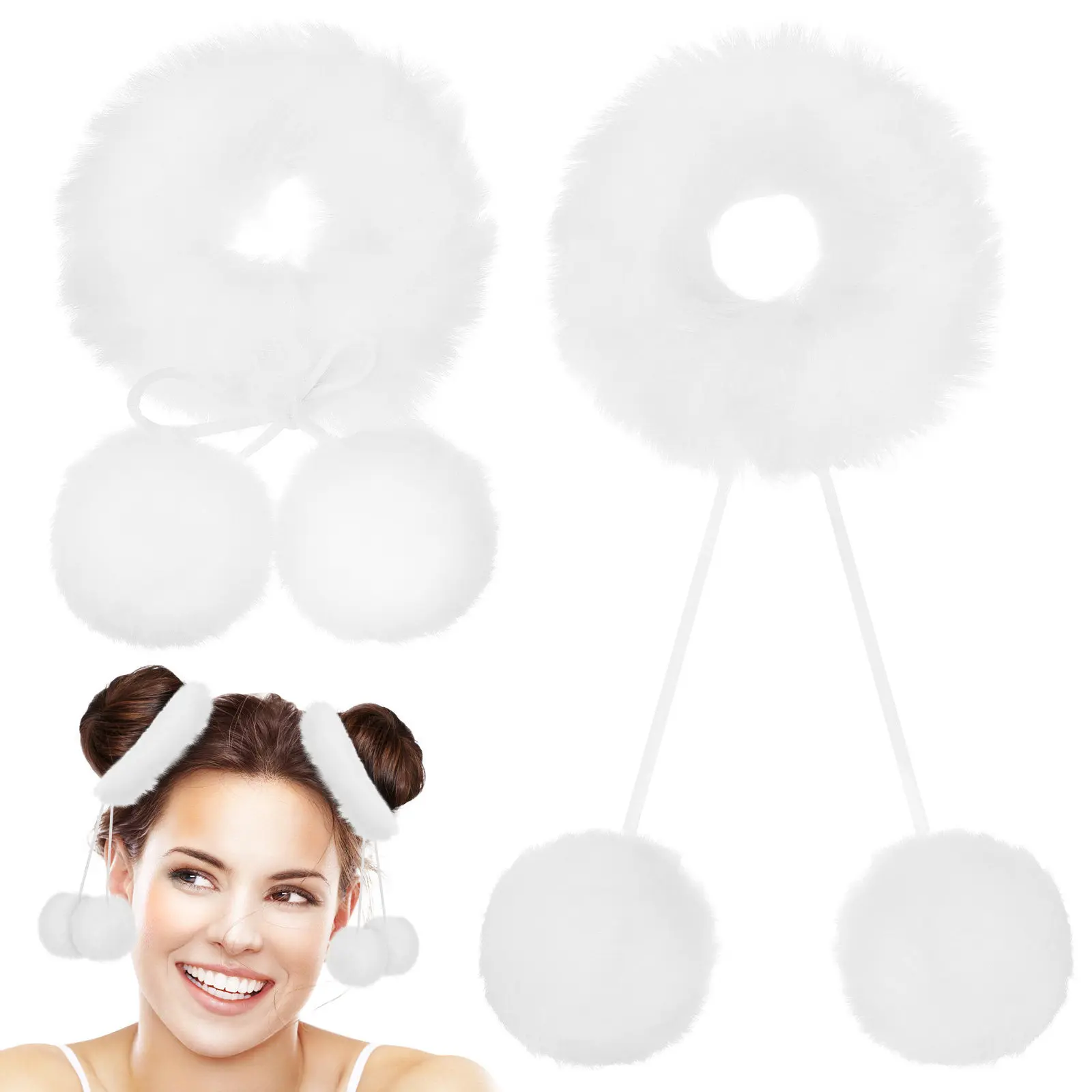 2Pcs Hair Balls Soft Scrunchies Cute Pom Elastic Ponytail Holders Comfortable Hair Bands for Girls Women Teens