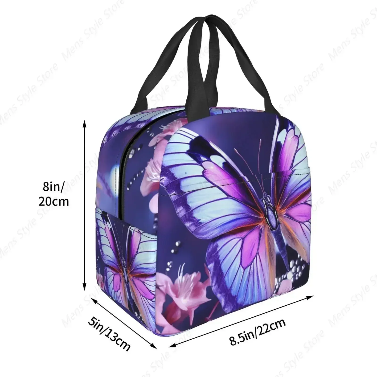 Custom Bag Custom Lunch Bag Insulated Lunch Box For Women Men Reusable Cooler Bag Purple Butterfly Lunch Tote Bag For Work Picni