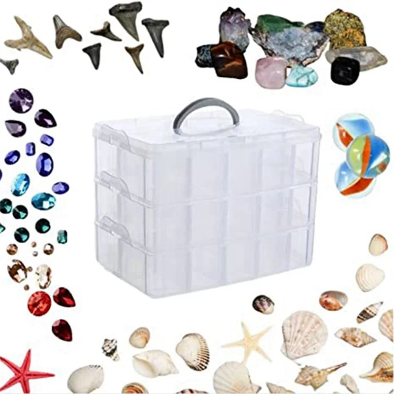 Органайзер для декоративно-прикладного искусства и ювелирных изделий, 3-х уровневый органайзер из прозрачного пластика с 30 регулируемыми отделениями, хит продаж